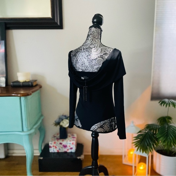 NWT Alice + Olivia Elia Off The Shoulder Foldover Bodysuit Blouse Top Size L - Picture 9 of 15